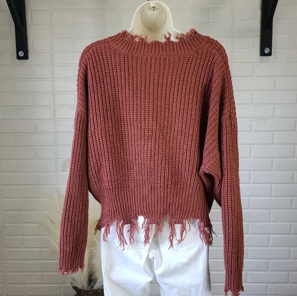 🚨Coco + Jaimeson Destructed Open Weave V-neck Cropped Sweater size Extra Large - Picture 6 of 8